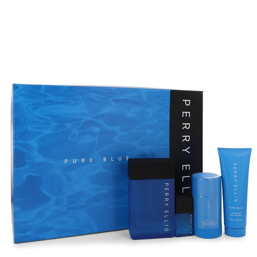 Perry Ellis Pure Blue by Perry Ellis Gift Set -- 3.4 oz Eau De Toilette Spray + 3 oz Shower Gel + 2.75 oz Deodorant Stick + .25 oz Travel EDT Spray for Men - PerfumeOutlet.com