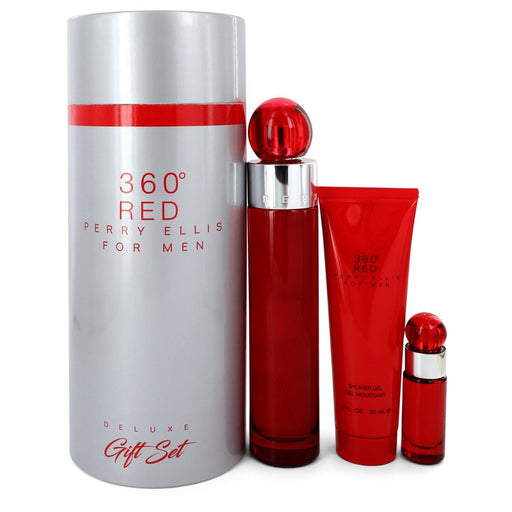 Perry Ellis 360 Red by Perry Ellis Gift Set -- 3.4 oz Eau De Toilette Spray + .25 oz Mini EDT Spray + 3 oz Shower Gel in Tube Box for Men - PerfumeOutlet.com