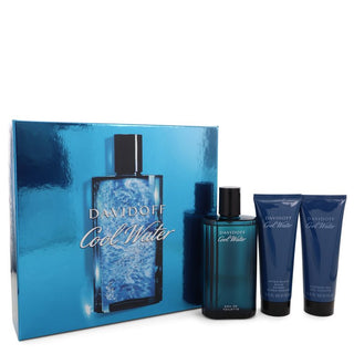 Cool Water by Davidoff Gift Set -- 4.2 oz Eau De Toilette Spray + 2.5 oz After Shave Balm + 2.5 oz Shower Gel for Men