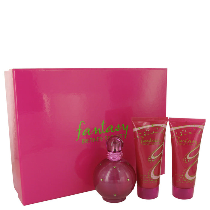 Fantasy by Britney Spears Gift Set -- 3.3 oz Eau De Parfum Spray + 3.3 oz Body Souffle + 3.3 oz Shower Gel for Women - PerfumeOutlet.com
