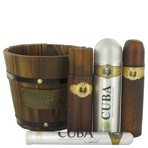 Cuba Gold by Fragluxe Gift Set -- 3.4 oz Eau De Toilette Spray + 1.17 oz Eau De Toilette Spray + 6.7 oz Body Spray + 3.3 oz After Shave for Men - PerfumeOutlet.com