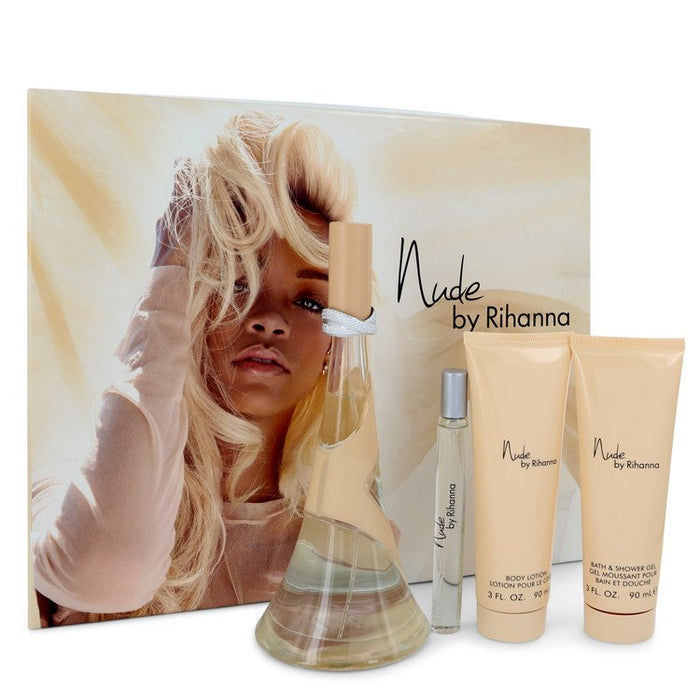 Nude by Rihanna by Rihanna Gift Set -- 3.4 oz Eau De Parfum Spray + 3 oz Body Lotion + 3 oz Shower Gel + .33 oz Mini EDP Spray for Women - PerfumeOutlet.com