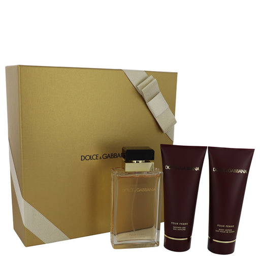 Dolce & Gabbana Pour Femme by Dolce & Gabbana Gift Set -- 3.4 oz Eau De Parfum Spray + 3.4 oz Shower Gel + 3.4 oz Body Lotion for Women - PerfumeOutlet.com
