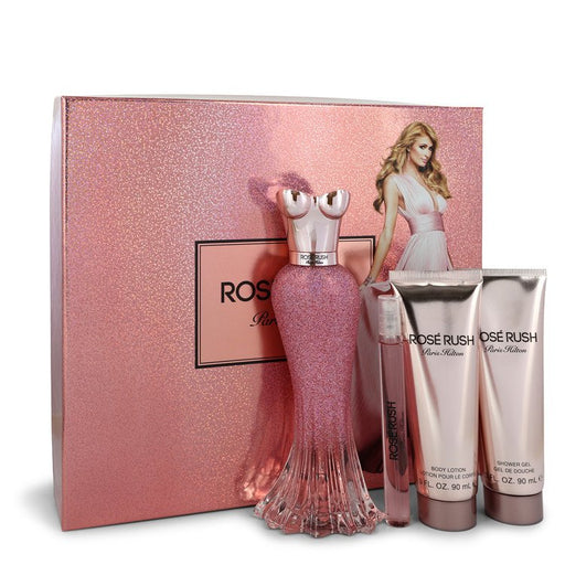 Paris Hilton Rose Rush by Paris Hilton Gift Set -- 3.4 oz Eau De Parfum Spray + .34 oz Mini EDP Spray + 3 oz Body Lotion + 3 oz Shower Gel for Women - PerfumeOutlet.com