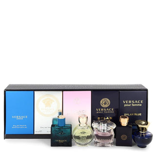 Versace Eros by Versace Gift Set -- The Best of Versace Men's and Women's Miniatures Collection Includes Versace Eros, Versace Pour Homme Dylan Blue, Versace Pour Femme Dylan Blue, Bright Crystal and Versace Eros Pour Femme for Men - PerfumeOutlet.com