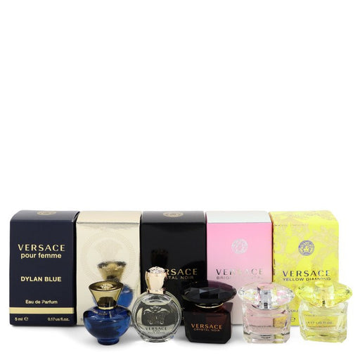 Versace Yellow Diamond by Versace Gift Set -- Miniature Collection Includes Versace Yellow Diamond, Bright Crystal, Crystal Noir, Eros and Pour Femme Dylan Blue all .17 oz sizes. for Women - PerfumeOutlet.com