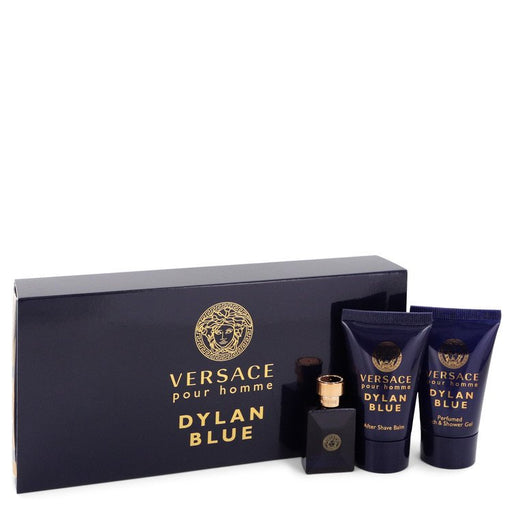 Versace Pour Homme Dylan Blue by Versace Gift Set -- 0.17 oz Mini EDT + 0.8 oz After Shave Balm + 0.8 oz Shower Gel for Men - PerfumeOutlet.com