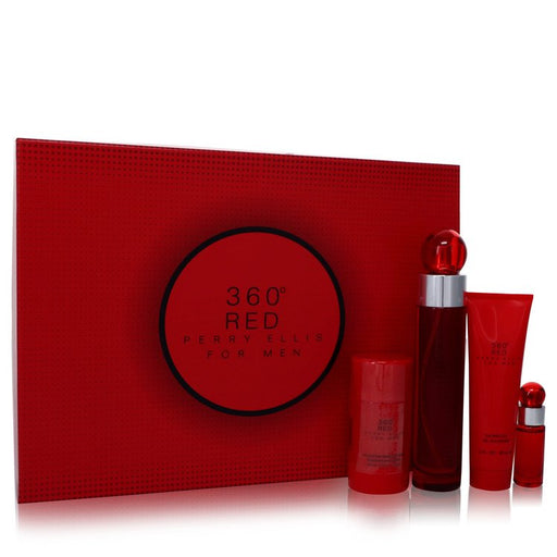 Perry Ellis 360 Red by Perry Ellis Gift Set -- 3.4 oz Eau De Toilette Spray + 2.75 Deodorant Stick + 3 oz Shower Gel + .25 Mini EDT Spray for Men - PerfumeOutlet.com