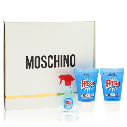 Moschino Fresh Couture by Moschino Gift Set -- .17 oz Mini EDP Spray + .8 oz Body Lotion + .8 oz Shower Gel for Women - PerfumeOutlet.com