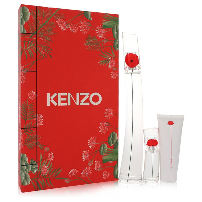 kenzo FLOWER by Kenzo Gift Set -- 3.3 Eau De Parfum Spray + .5 oz Mini EDP + 2.5 oz Body Milk for Women - PerfumeOutlet.com